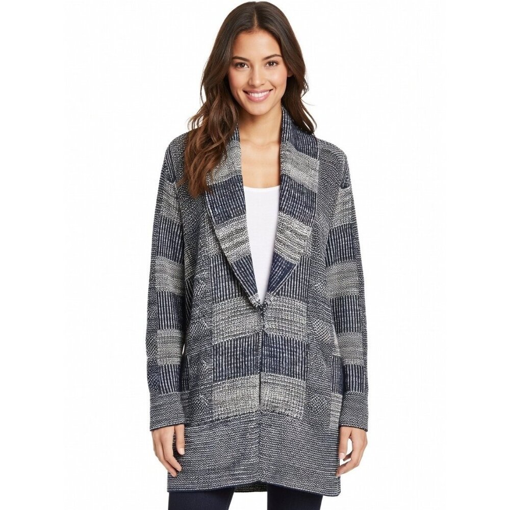 NWT St. John Yellow Label Marled Rib Knit Cardigan in Vivid Denim Sweater L
